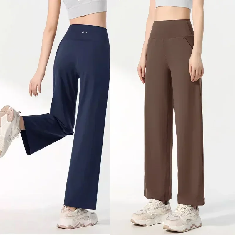 

Women Mid-Rise Wide Leg Yoga Pants Loose Fit Sports Sweatpants Casual Fitness Workout Trousers With Pockets Autumn Winter