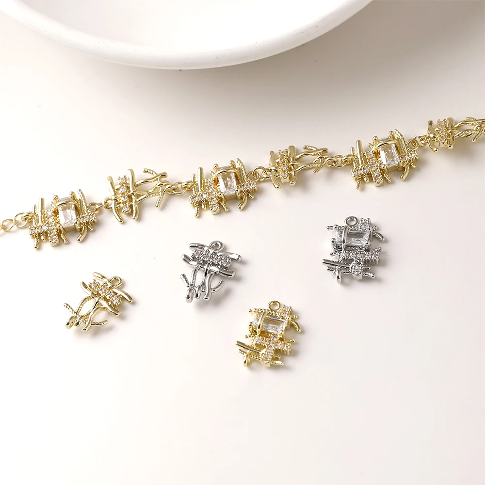 

Brass Plated with 14k Genuine Gold Zircon-inlaid Weaving Fence Pendant DIY Jewelry Making Necklace Bracelet Accessory Materials