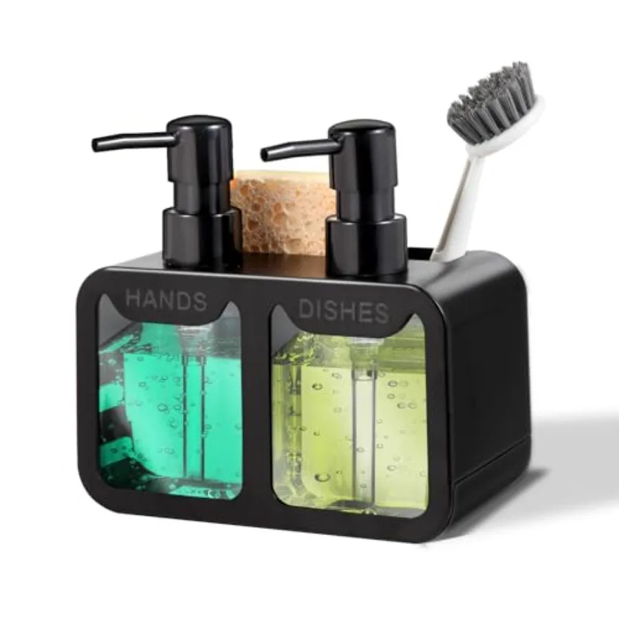 

Kitchen Soap Dispenser Set, with Hand and Dish Soap, Sponge Caddy and Brush Holder 4-in-1 Kitchen Dual Soap Dispenser Set for K