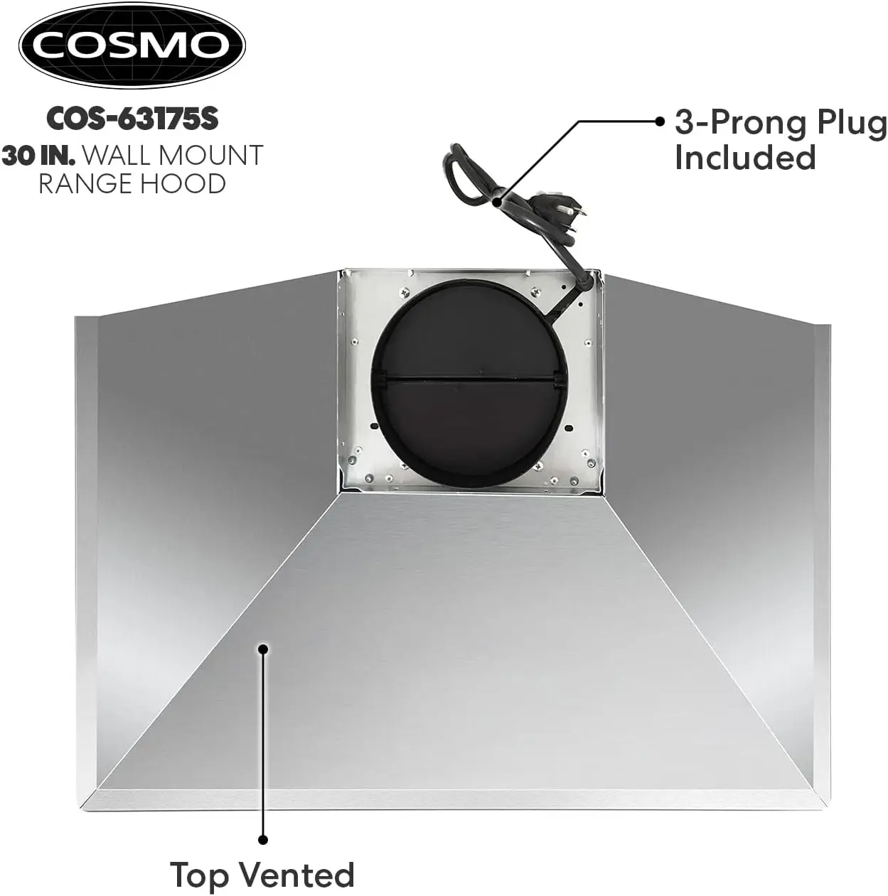 COSMO COS-63175S Wall Mount Range Hood with Ducted Convertible Ductless (No Kit Included), Ceiling Chimney-Style Stove Vent