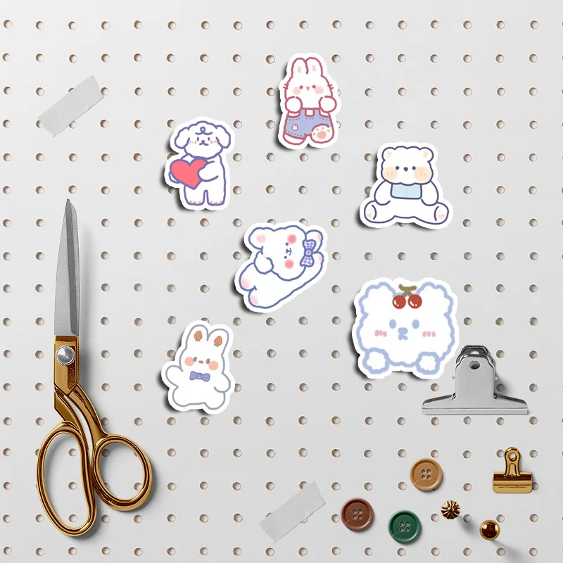 50pcs Bear Rabbit Expression Sticker Pack Waterproof Phone Case Cute Laptop Skin Kawaii Packaging DIY Journaling Stationery