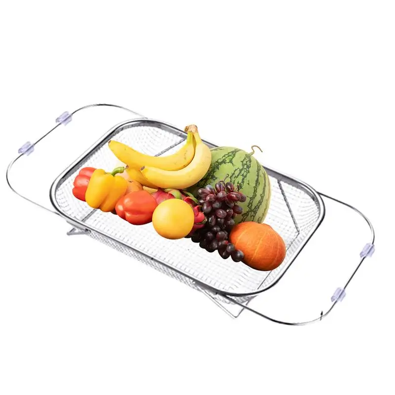 Over Sink Dish Drying Rack Extend Kitchen Rack Draining Basket Fruit Storage Mesh Telescopic Sink Storage Rack For Kitchen Sink