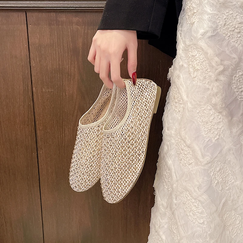 2026 Summer Fashion Fishnet Shoes Flat Slip-on Sandals