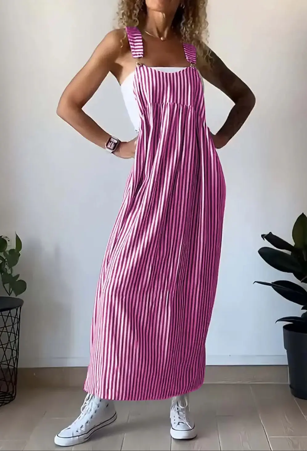 Fashion Stripe Printed Dress Loose Casual Boho Vacation Sleeveless Long Dresses Spring Summer New Commuter Women's Clothing