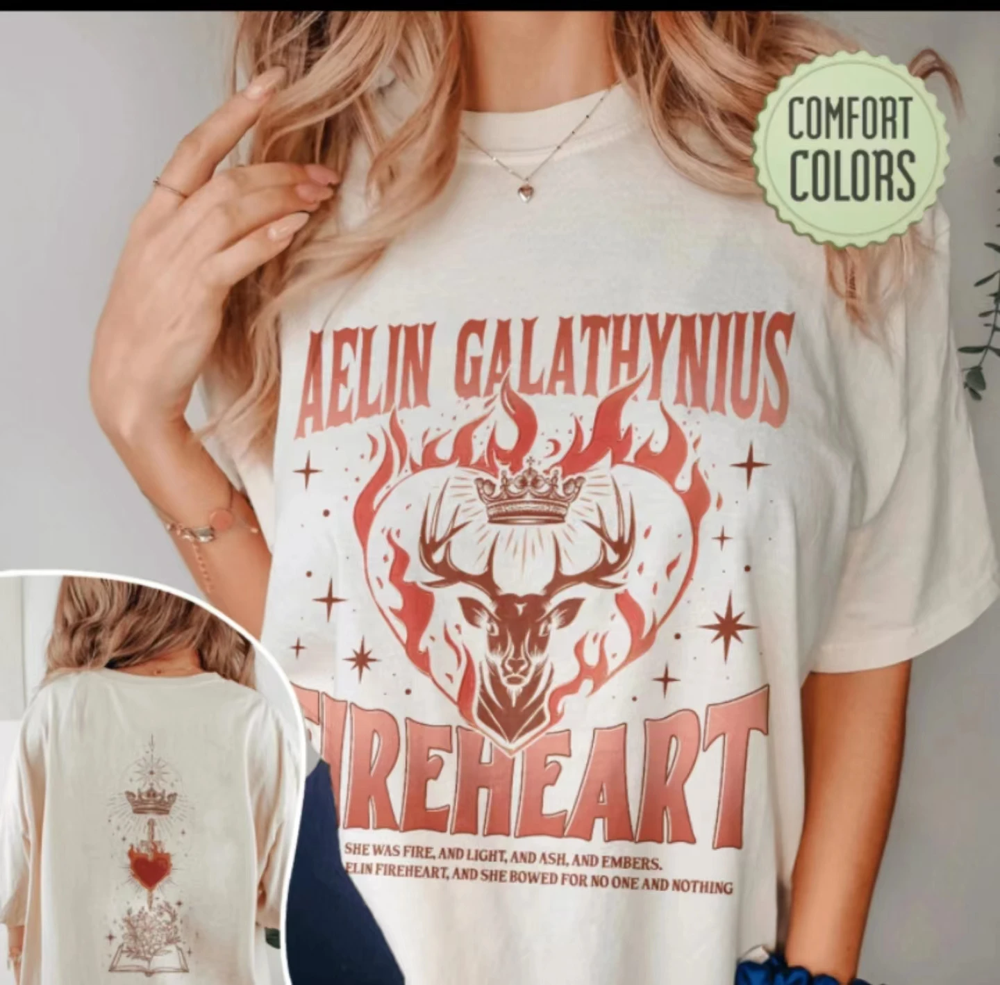 Aelin-Galáxia Fireheart T-shirt das Mulheres, Slogan, Coroa, Amor, Magia, Veado, Magia, Tomé, Espada Divina, Estampa Vintage, Camisa Feminina