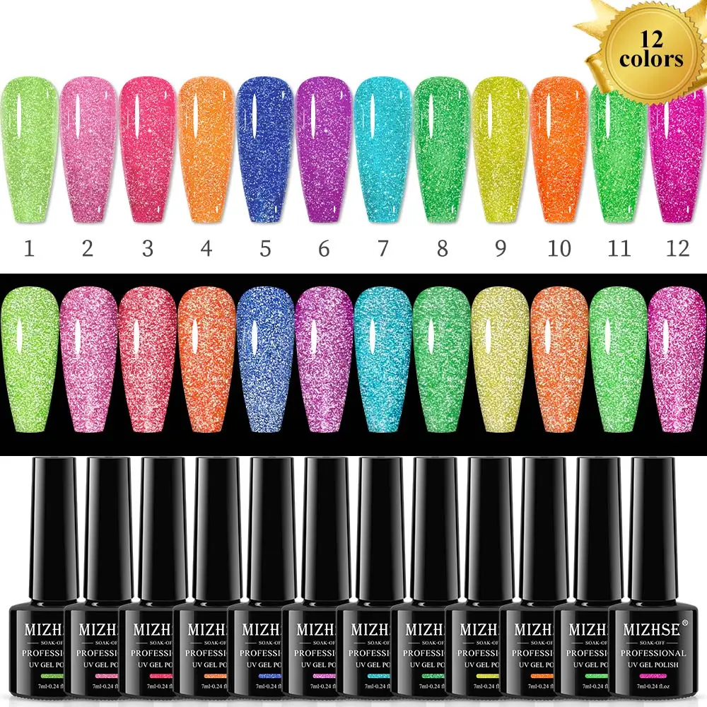 MIZHSE 6/8/12PCS Gel Nagellak Set Neon Reflecterende Glitter Gel Losweken UV/LED Gel Vernissen Alle Voor Manicure Acryl Nail Kit