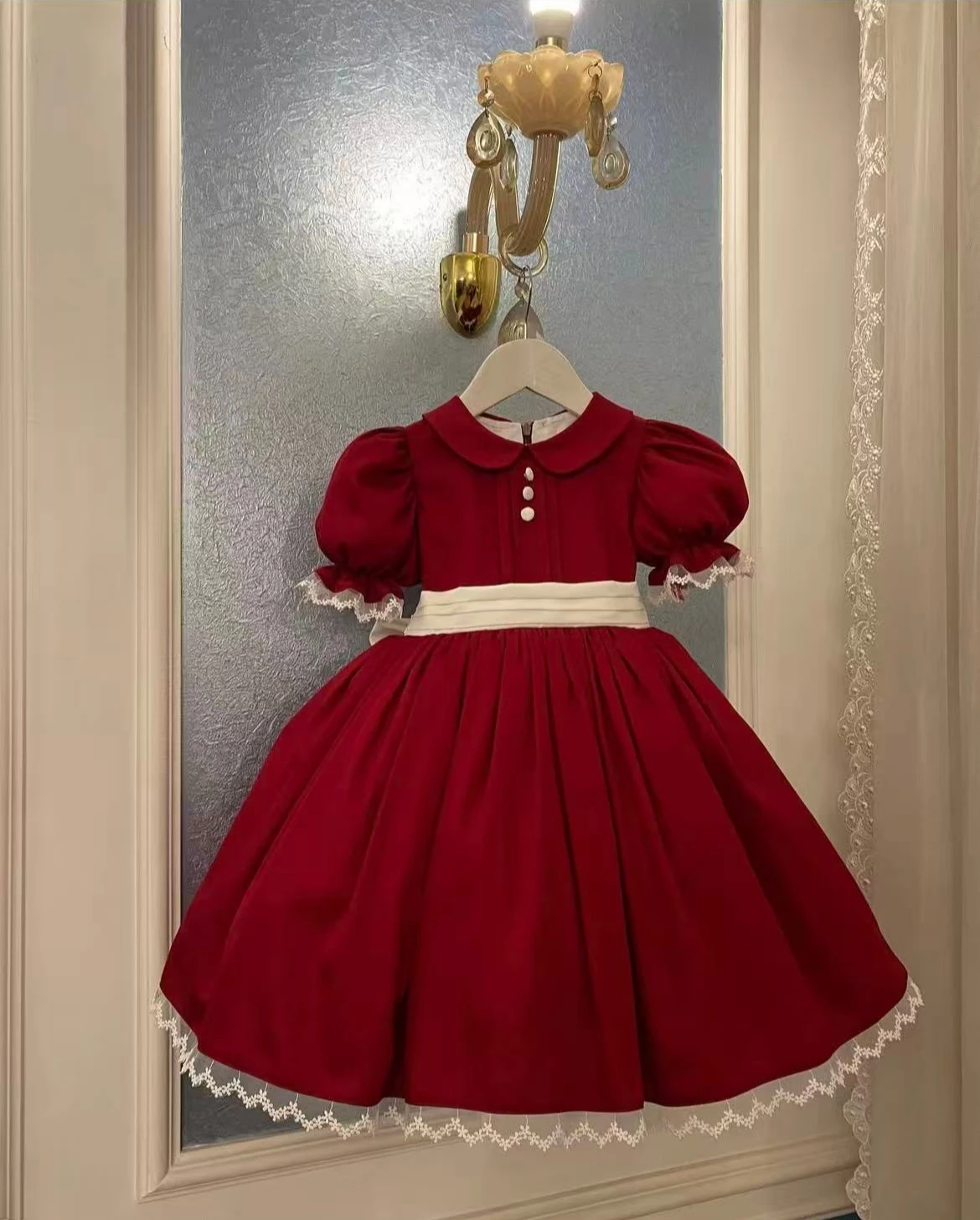 

0-12Y Baby Girl Spring Autumn Red Vintage Princess Dress for Birthday Photography Holiday Eid Christmas B363