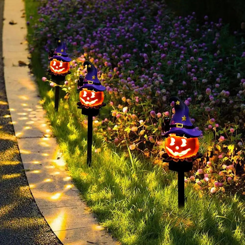 45cm Solar Pumpkin Pathway Lights Halloween Pumpkin Lamp Front Porch Light Halloween Glowing Pumpkin Lamp Stake Garden Decor