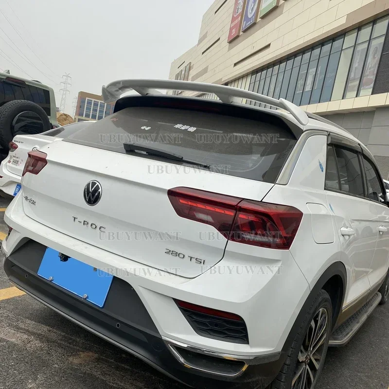 For Volkswagen VW T-Roc 2018+ Spoiler High Quality ABS Material Carbon Fiber Look Car Rear Trunk Wing Accessories Body Kit