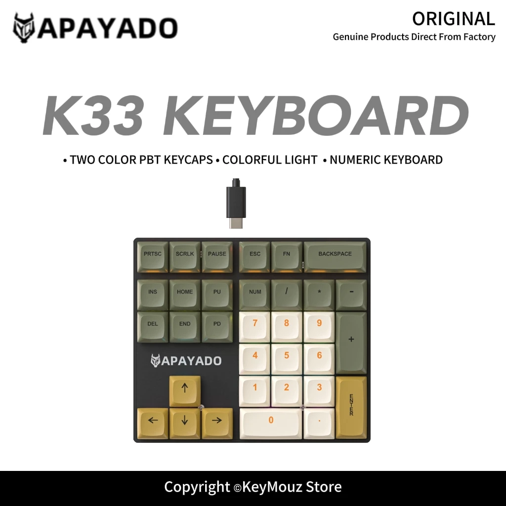 33-Key Mechanical Numeric Keypad APAYADO K33 Type-C Wired PBT Keycap RGB Backlight for Laptop Finance Banking Business Office