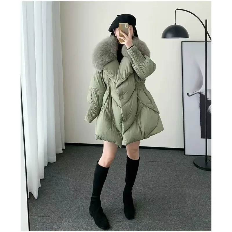 2025 new fox fur coat white down jacket female winter long high-end light luxury fashion women\'s wear thick warm  coats women