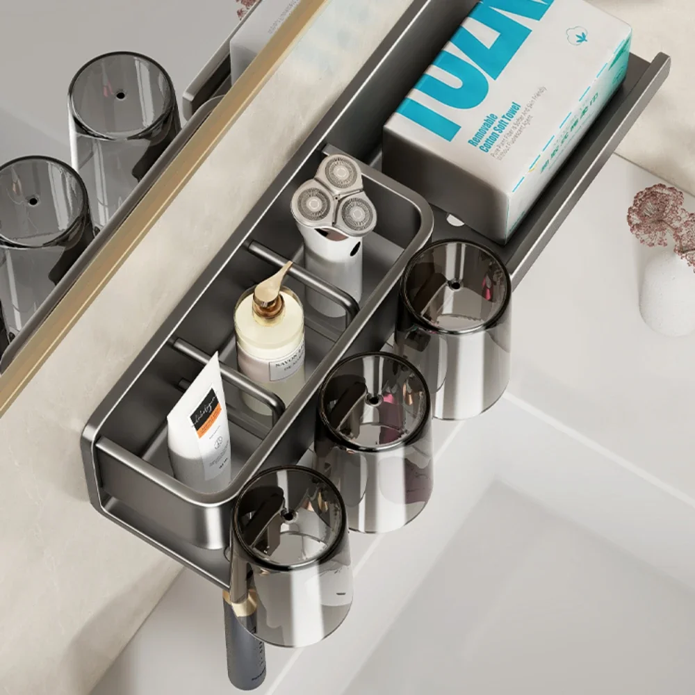 Space Aluminum Toothbrush Holder No Drilling shelf bathroom mouthwash cup wall-mounted paper towel holder integrated storage