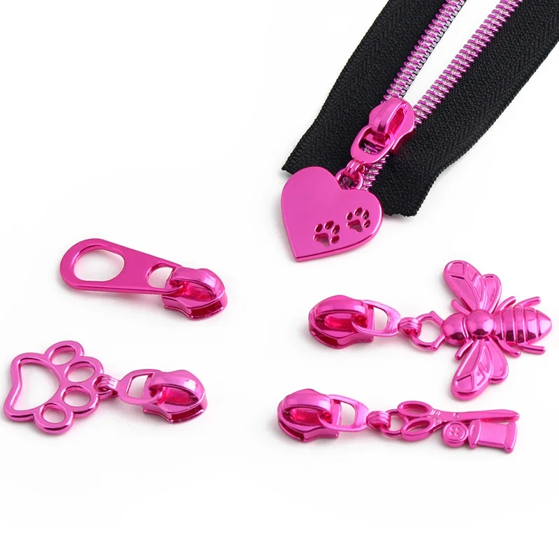 5PCS Pink Zipper Pull Heads Luggage Sewing Zipps Puller DIY 5# Zipper Sliders Tape Bags Clothes Handicraft Accessories