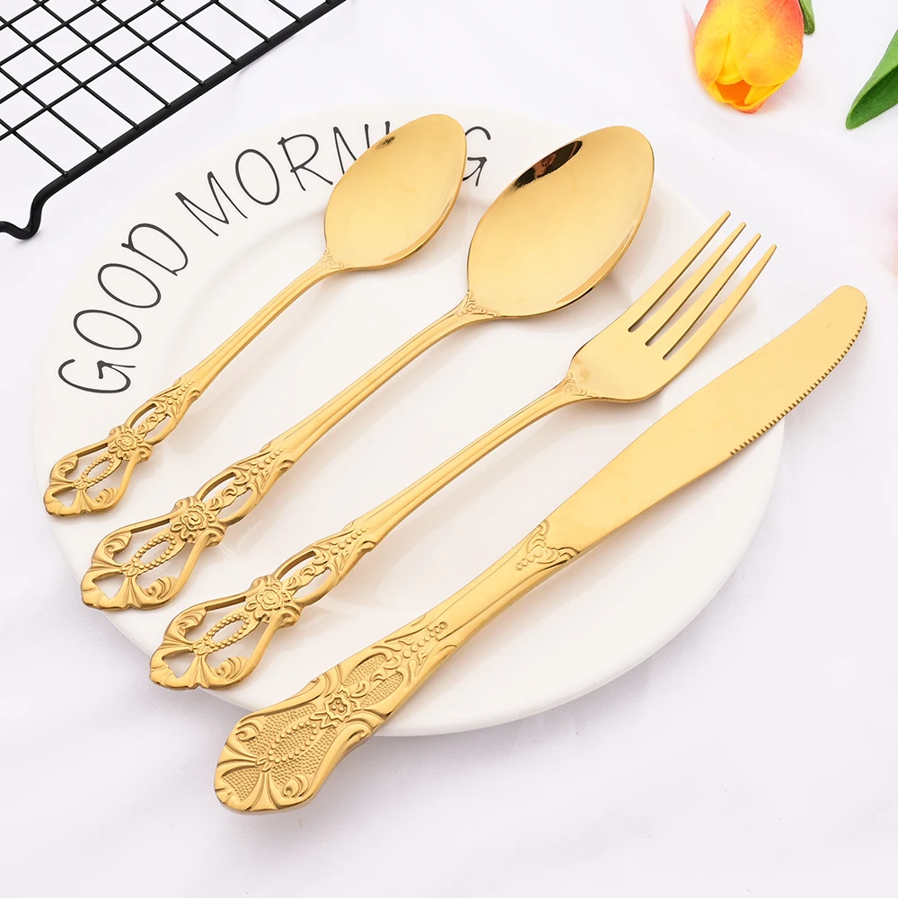 Western 36Pcs Flatware Royal Rainbow Dinnerware Set Stainless Steel Mirror Knife Spoon Fork Ice Spoon Cutlery Home Tableware Set