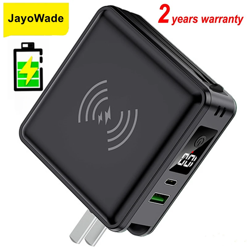 

15000mah Power Bank With Plug Wall Power Banks Charger QC 3.0 PD 22.5W Portable Battery Mobile Phone Holder Powerbank With Cable