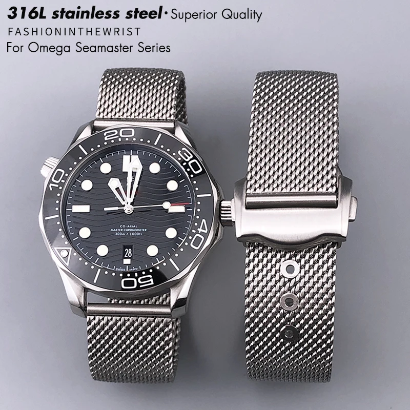 High Quality 316L Stainless Steel Braid Watchband 19mm 20mm Fit for Omega 007 Seamaster AT150 Speedmaster 300 Seiko Watch Strap