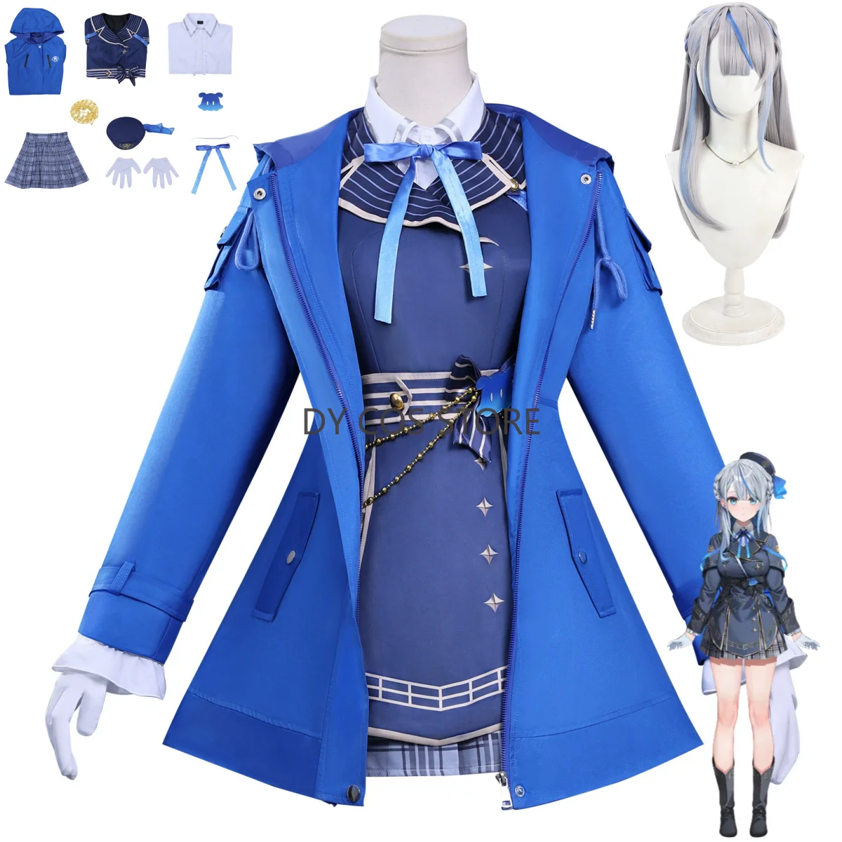 

Anime Virtual YouTuber Amagai Ruka Cosplay Costume VTuber British Style School Uniform Coat Skirt Wig Woman Kawaii Campus Suit