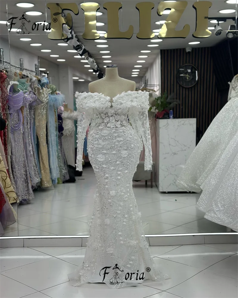 Vestido Gala Luxury Beads Mermaid Evening Dresses Crystal Dubai Flowers Appliques Party Prom Gown robe pailletée femme soirée