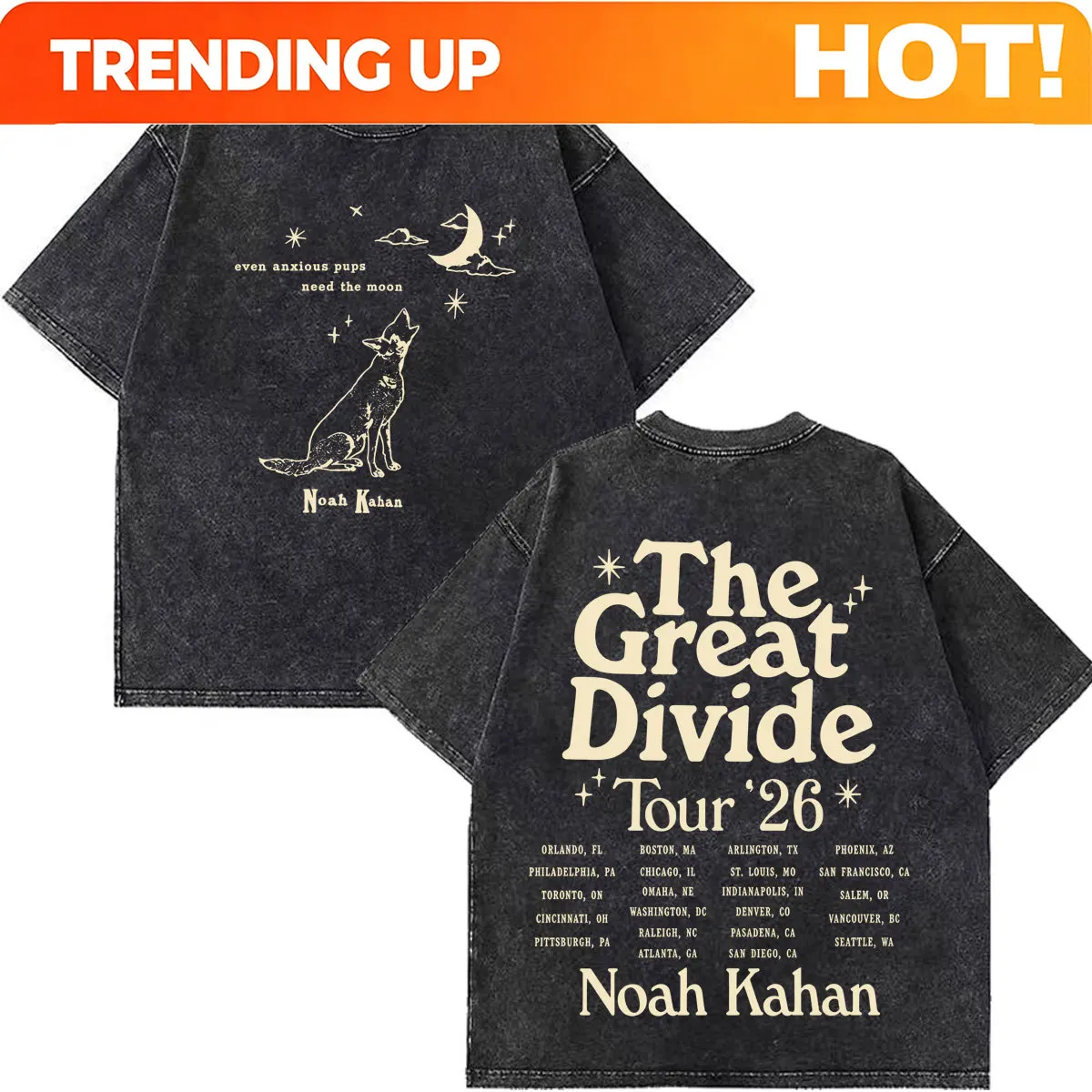 Customization Noah Kahan The Great Divide Tour 2026 Graphic Vintage Washed T-shirt Men Women Fashion T-shirt Summer Casual Cott