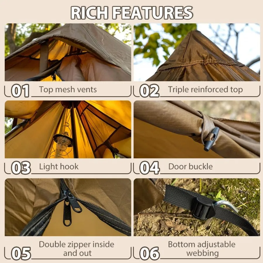 خيمة ساخنة مع مقبس موقد وتنورة ثلجية 6.898.53ft غرفة قائمة 25 شخص خيمة تيبي للعائلة المشي لمسافات طويلة وصيد الأسماك حقيبة ظهر