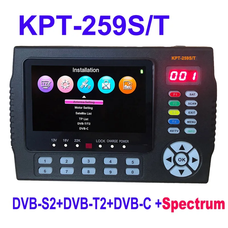 

KPT-259ST DVB-S2 DVB-T2 DVB-C Satellite Findersmeter HD Satellite TV Receiver Spectrum Analysis Better Satlinks EU Plug