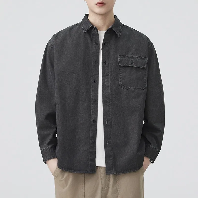 Men's Spring Pure Cotton Shirt Japanese-style Retro Men's Loose Long-sleeved Casual and Versatile Thin Shirt Jacket Fashionable