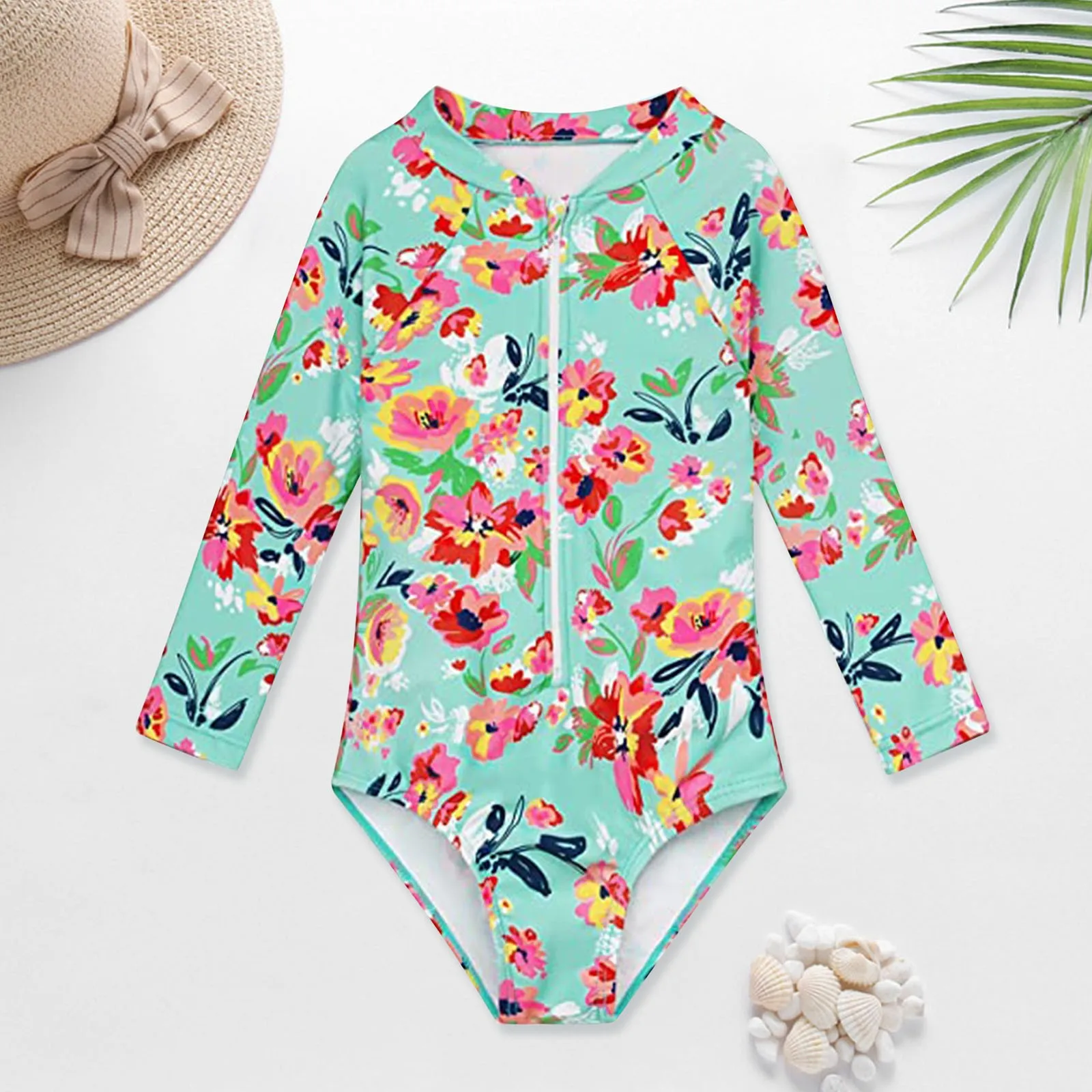 Anime Girl Bathing Suit Baby And Toddler Girls Swimsuit Rash Guard Long Sleeve 1 Piece Zipper Bathing Suits Upf City Thread Girl