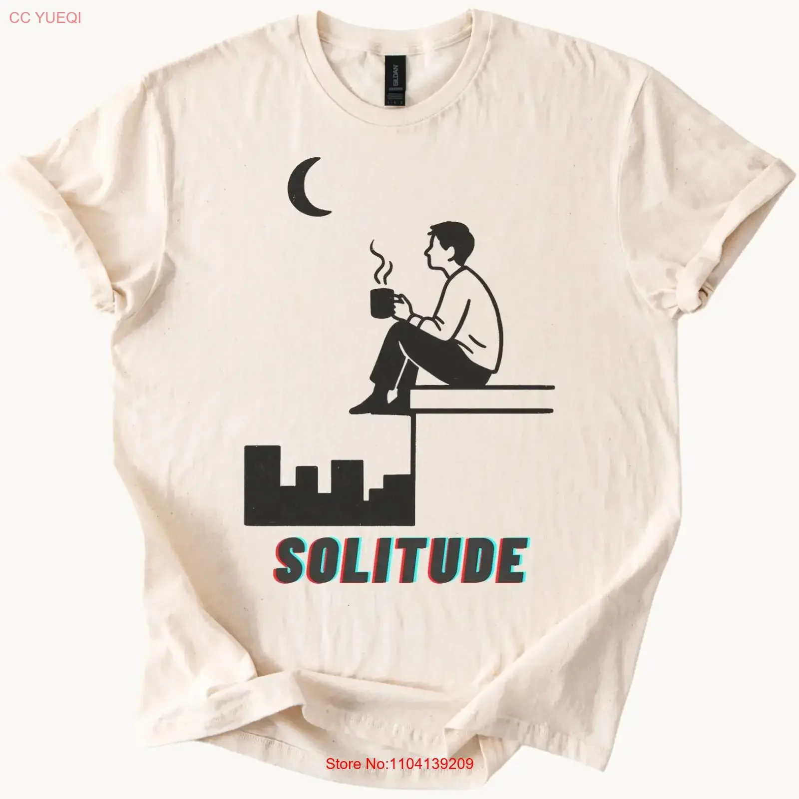 Moon Coffee Rooftop T Shirt Solitude Night Chill Top vintage Washed Versatile Stretched Unisex Breathable fashion Stylish