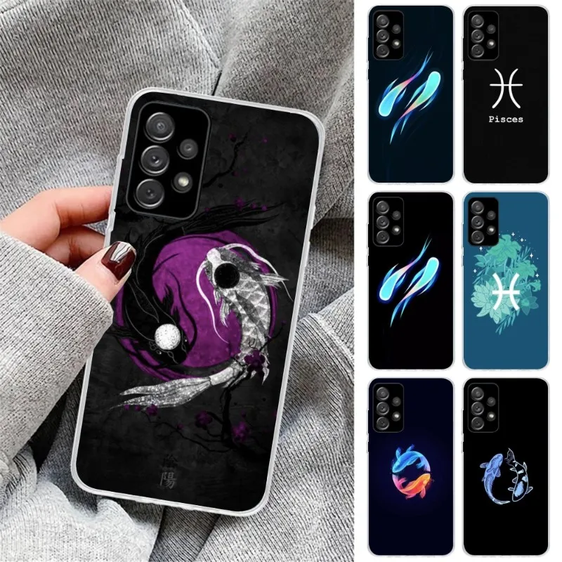 Pisces Astrology Smart Phone Case for Samsung Galaxy S23 S22 S21 Plus Ultra A12 A32 A53 Clear Phone Cover Funda