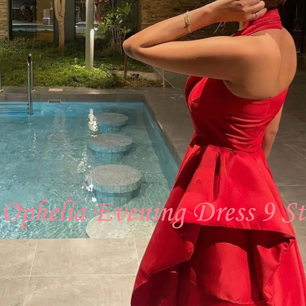 Customized Temperament Halter Satin Sleeveless Evening Dresses Elegant A-Line Floor Length Celebrity Gowns Vestido De Noche