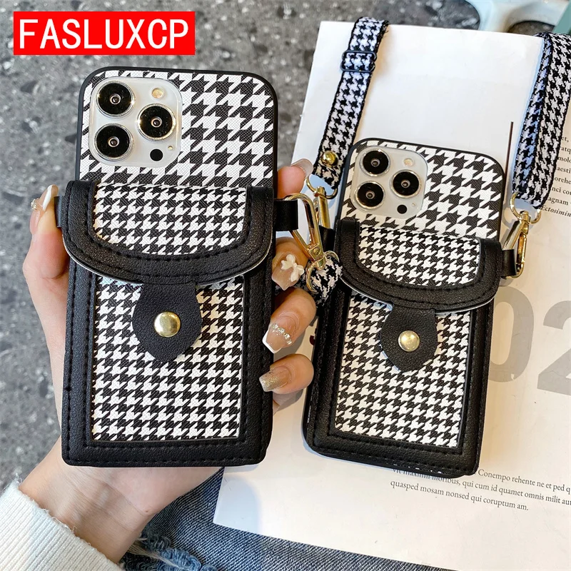 Luxury Wallet Strap Case for iPhone 15 Pro Max 15 Plus 14 13 12 11 X XR XS 7 Plus 8 Crossbody Shoulder Lanyard Card Holder Cover