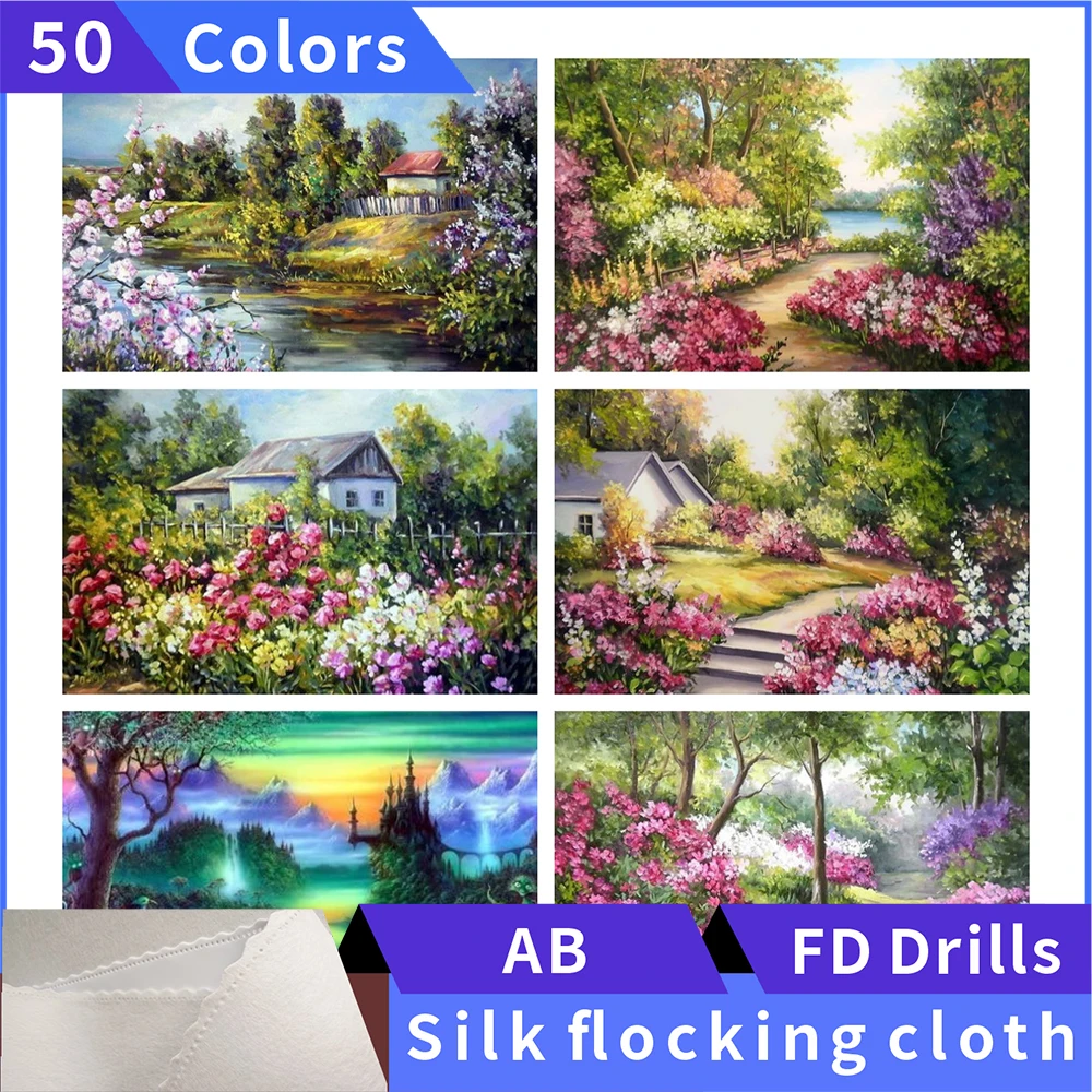 

50 Colors 5D Diamond Painting Flower Road Silk Cloth Square Diamond Embroidery Rhinestone Diamond Mosaic Painting Cross Stitch