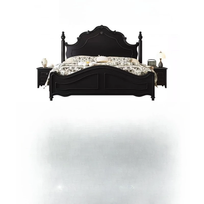 

Solid wood bed Medieval style master bedroom American 1.8 meters double bed family 1.5 meters storage