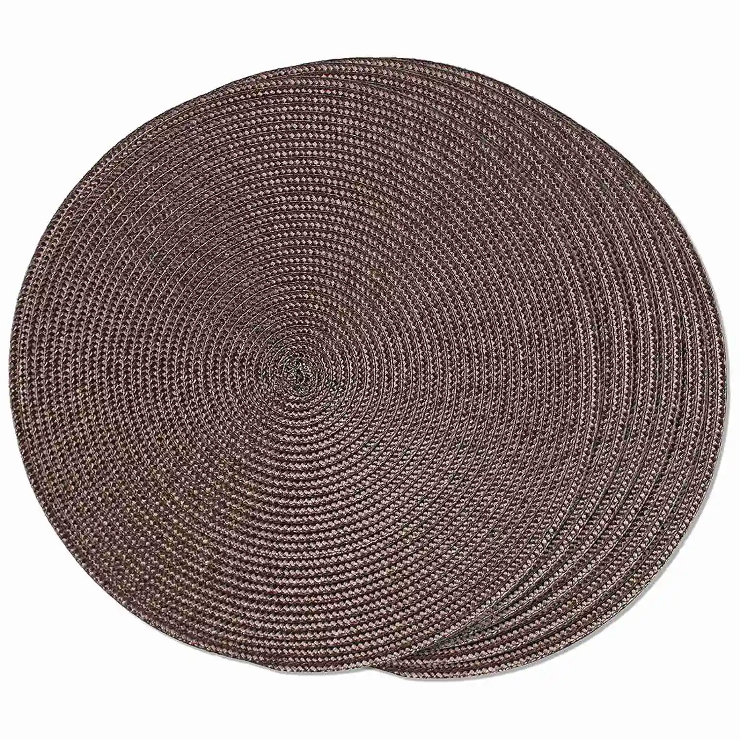 Round Braided Placemats Set of 6 Table Mats for Dining Tables Woven Washable Non-Slip Place Mats 15 Inch(Brown)