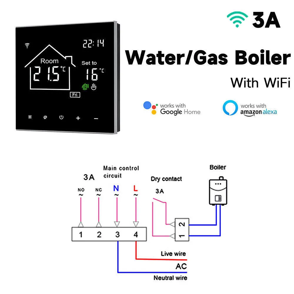 Imagem -04 - Termostato Programável Inteligente para Aquecimento de Piso Wi-fi Wireless Sensor de Quarto Controle Digital Água e Elétrica Caldeira a Gás