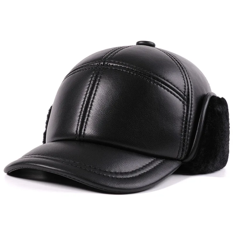 Winter Sheepskin Warm Bomber Hats For Men Fluffy Cold-proof Earmuffs Hat Genuine Leather Cap Men's Cap casquette gorras кепка