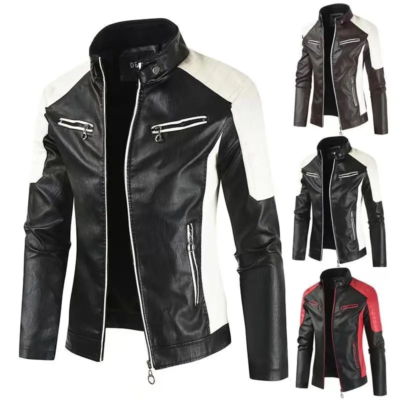 Autumn And Winter Men's Wear Stand Up Neck Motorcycle Cold Proof Men's Workwear Leather Coat Slim Fit, Warm And Cool Coat