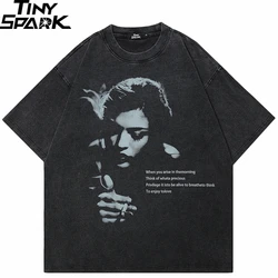 Hip Hop Streetwear Men T-Shirt Oversized Retro Graphic T Shirt Vintage Washed Black Tshirt Unisex Tops Tees Cotton Hipster