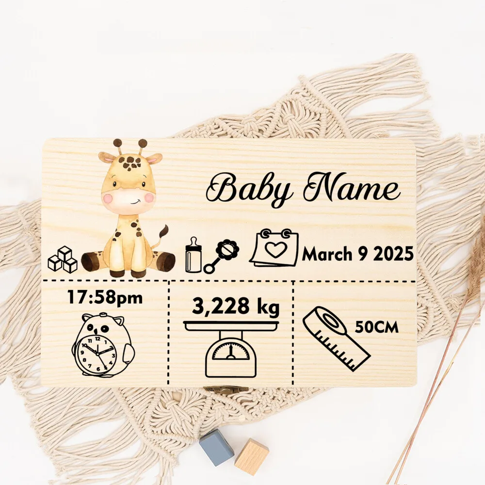 Bonita caja de almacenamiento de animales del bosque con nombre, caja de recuerdos de madera, Idea de regalo para bautismo o nacimiento, recuerdo personalizado para bebé