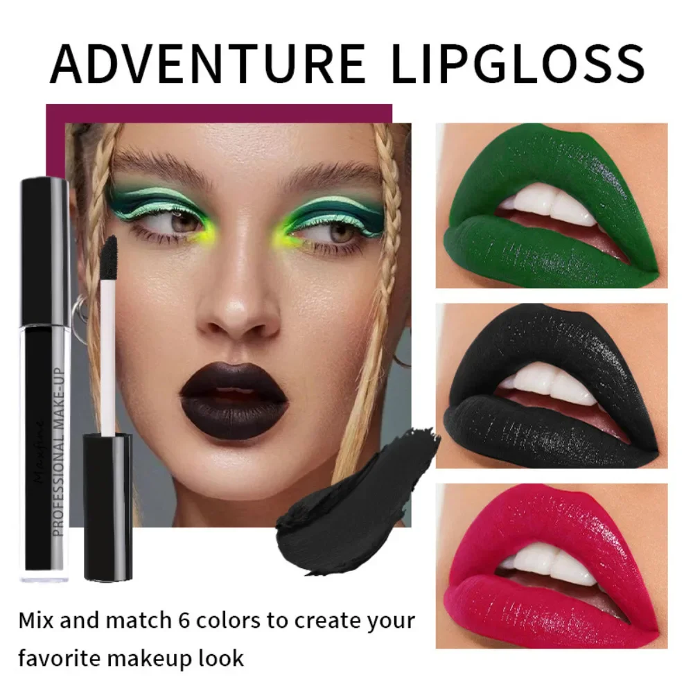 6-Color Halloween Lip Glaze Lasting Color Waterproof Matte Mist Lip Glaze Cosplay Dress Up Black White Green Liquid Lipstick Set