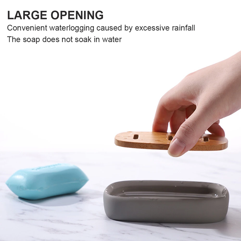 

Soap Dish Portable Travel Tray Bamboo Bathroom Accessories Holder Wooden Drainer Case Double Layer