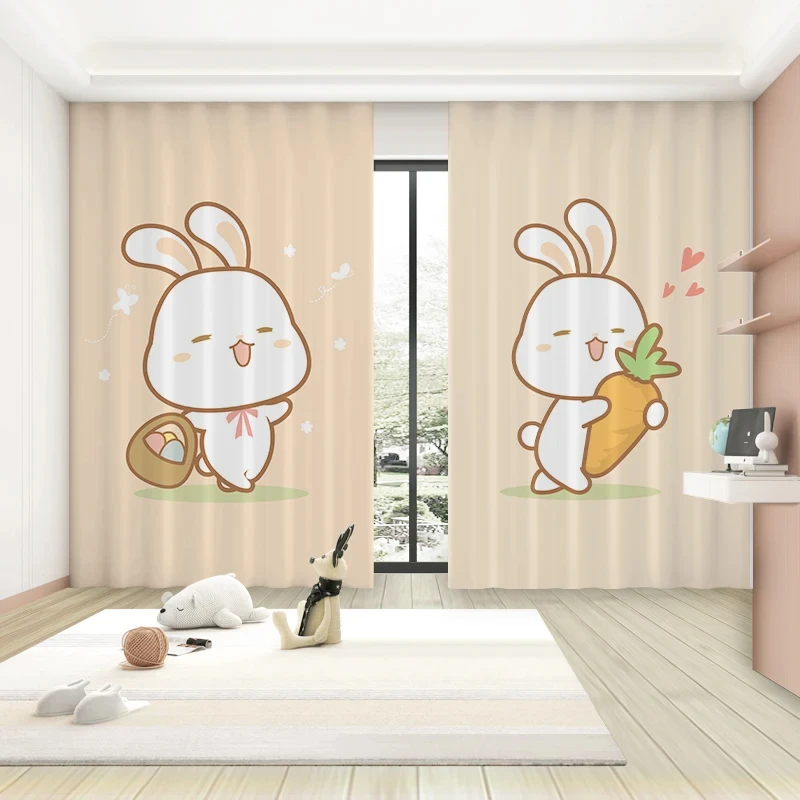 Cartoon Cute Rabbit Pattern High Blackout Curtains Children's Room Early Education Center Kindergarten Shading Drape New Style