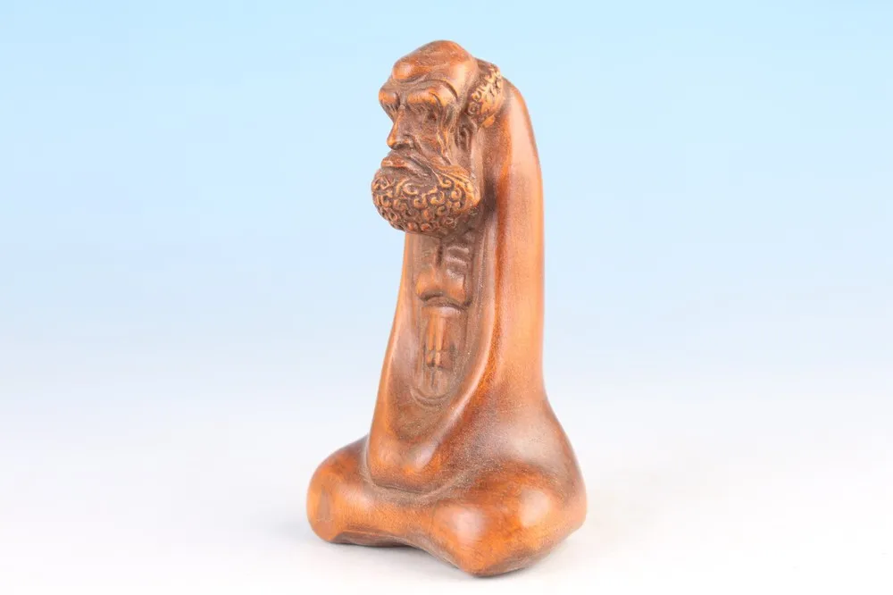 Rare china boxwood handmade arhat buddha statue netsuke collectable table decor