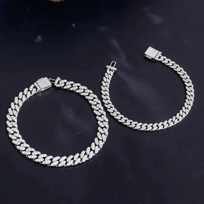 Wholesale 18K Gold Silver Plated 6mm8mm Moissanite Stone Inlaid 1 Row Cuban Bracelet Necklace Trendy Collection.