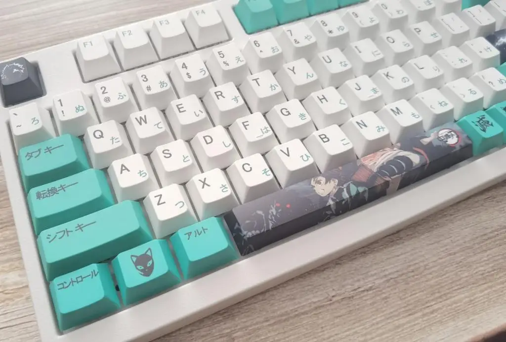 Imagem -02 - Anime Demônio Slayer Novo Design Verde Tanjirou Keycap para Cherry mx Switch Teclado Mecânico 140 Teclas de Perfil Cereja Pbt Keycaps