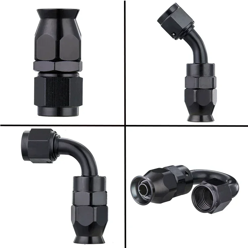 6 uds AN3 AN4 AN6 AN8 AN10 recto 0 45 90 180 grados adaptador de ajuste de extremo de manguera reutilizable para línea de combustible de aceite de PTFE giratoria Universal