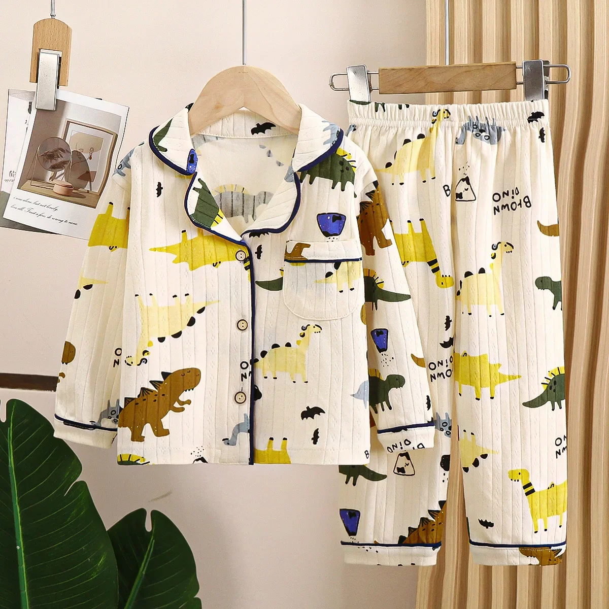 Kinderlente zomer pyjama sets jongens meisjes leuke cartoon print lange mouw revers nachtkleding baby casual losse homewear