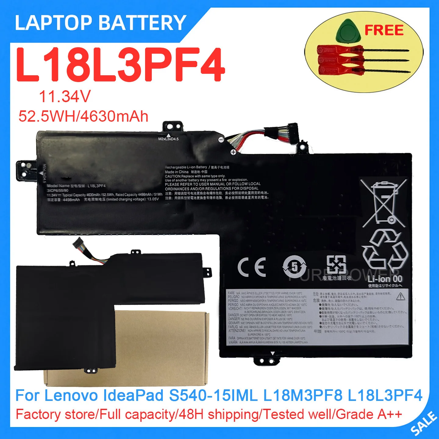 New Laptop Battery L18L3PF4 11.34V 52.5WH 4630mAh High Quality For Lenovo IdeaPad S540-15IML L18M3PF8 L18L3PF4