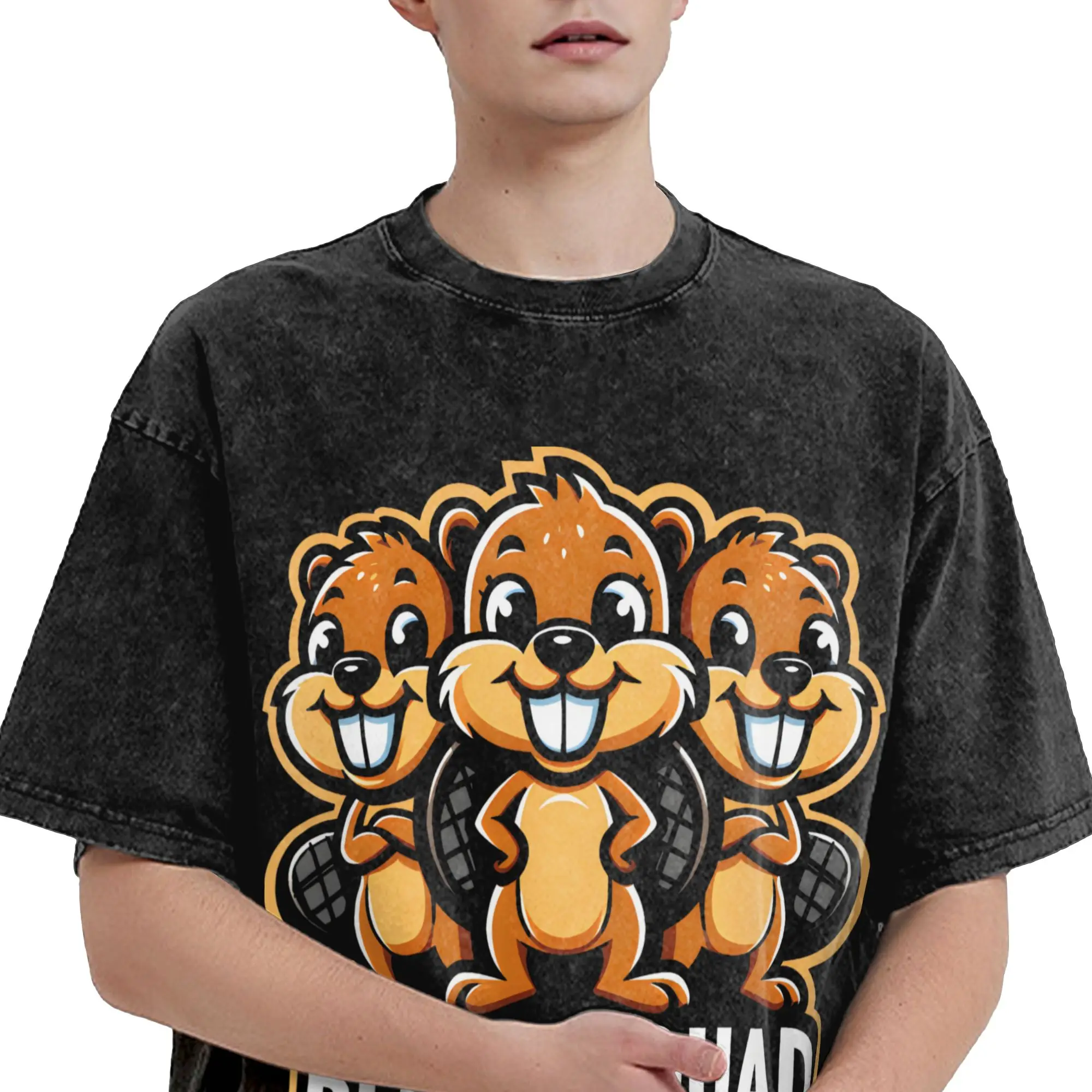 Summer Beaver Squad Three Beaver Funny Friends Teammates  Washed Shirt Merch Harajuku T-Shirts  for Men Women Tees