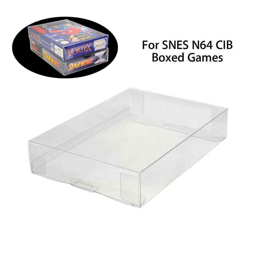 ZUIDID 10 قطعة صندوق عرض بلاستيكي شفاف PET غطاء حماية الأكمام لـ SNES N64 CIB صندوق خرطوشة الألعاب المحاصر